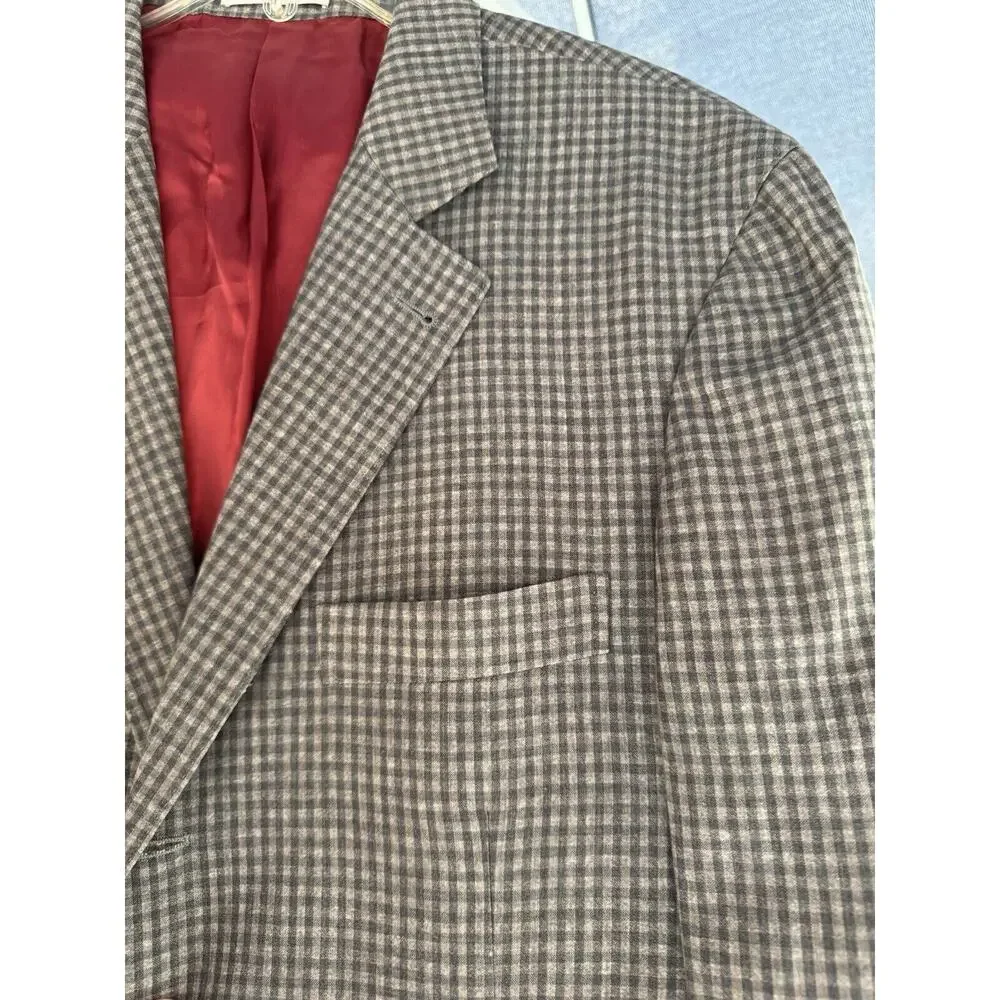 Brunello Cucinelli Linen Wool Silk Gingham Plaid Check Blazer Jacket 52/42 Gray